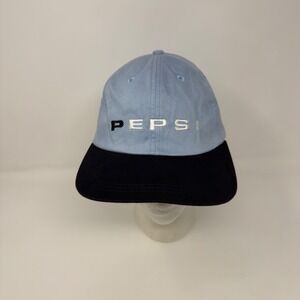 Pepsi Vintage Strapback Hat Light Blue Black Embroidered Logo Cotton‎ Cap 90s